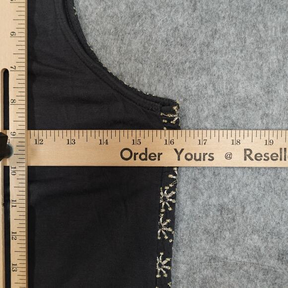 Anthropologie Top Womens Small Tank HRW Monogram Embroidered Scoop Neck Black - Picture 7 of 9